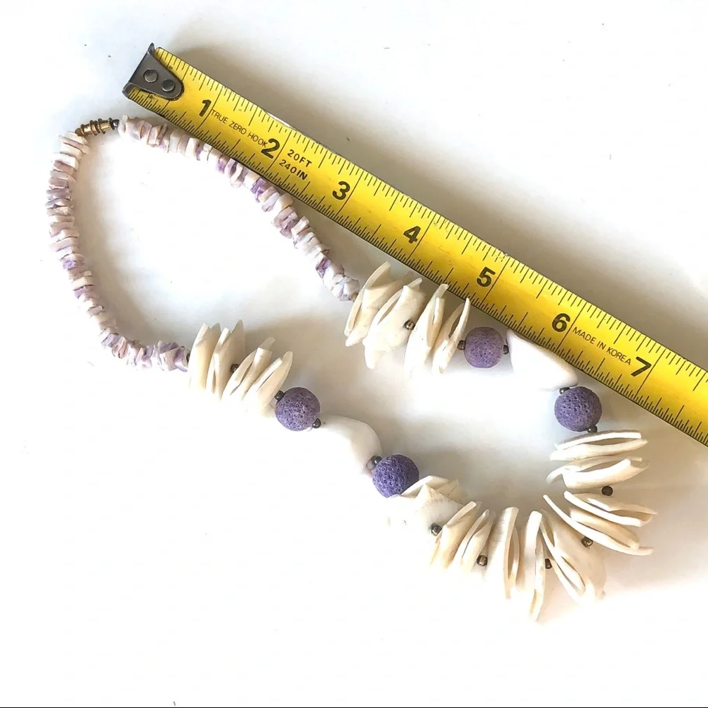 Hawaiian Cream and Purple Beaded Pula Necklace